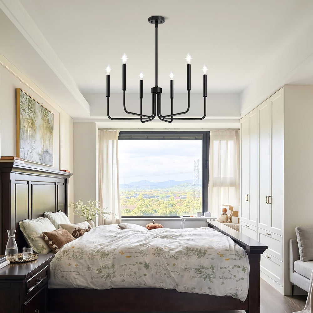 Black Chandelier, 6-Light Farmhouse Chandelier for Dining Room Lighting Fixtu...