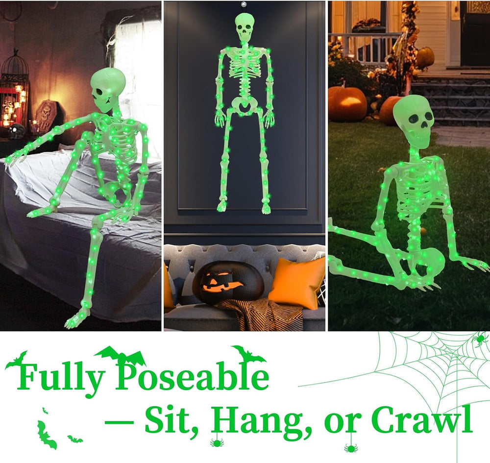 2Pack36 Halloween Light up Skeleton Deco(350 Green Lights,6H auto‑Off)