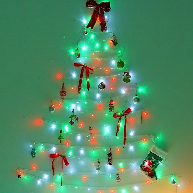 YEGUO 165ft 500 LED Christmas Lights Outdoor Waterproof, Clear Wire String Lights Indoor Plug in, 8 Modes Clear Wire Twinkle Tree Light for Xmas Party Garden(Red White and Green)