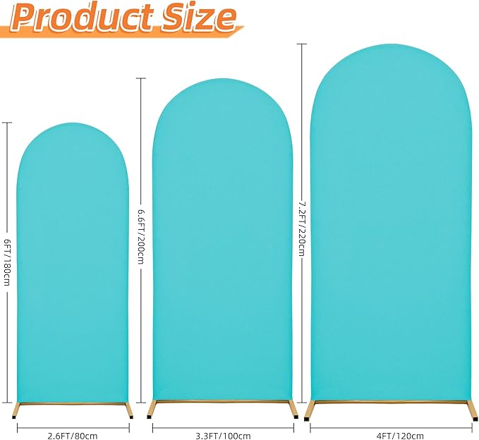 Wedding Arch Cover 7.2FT 6.6FT 6FT Arch Backdrop Cover Spandex Fitted Arch Cover for Round Top Chiara Backdrop Stand Covers for Wedding Birthday Party Baby Shower Banquet Ceremony Decoration (Set of 3)