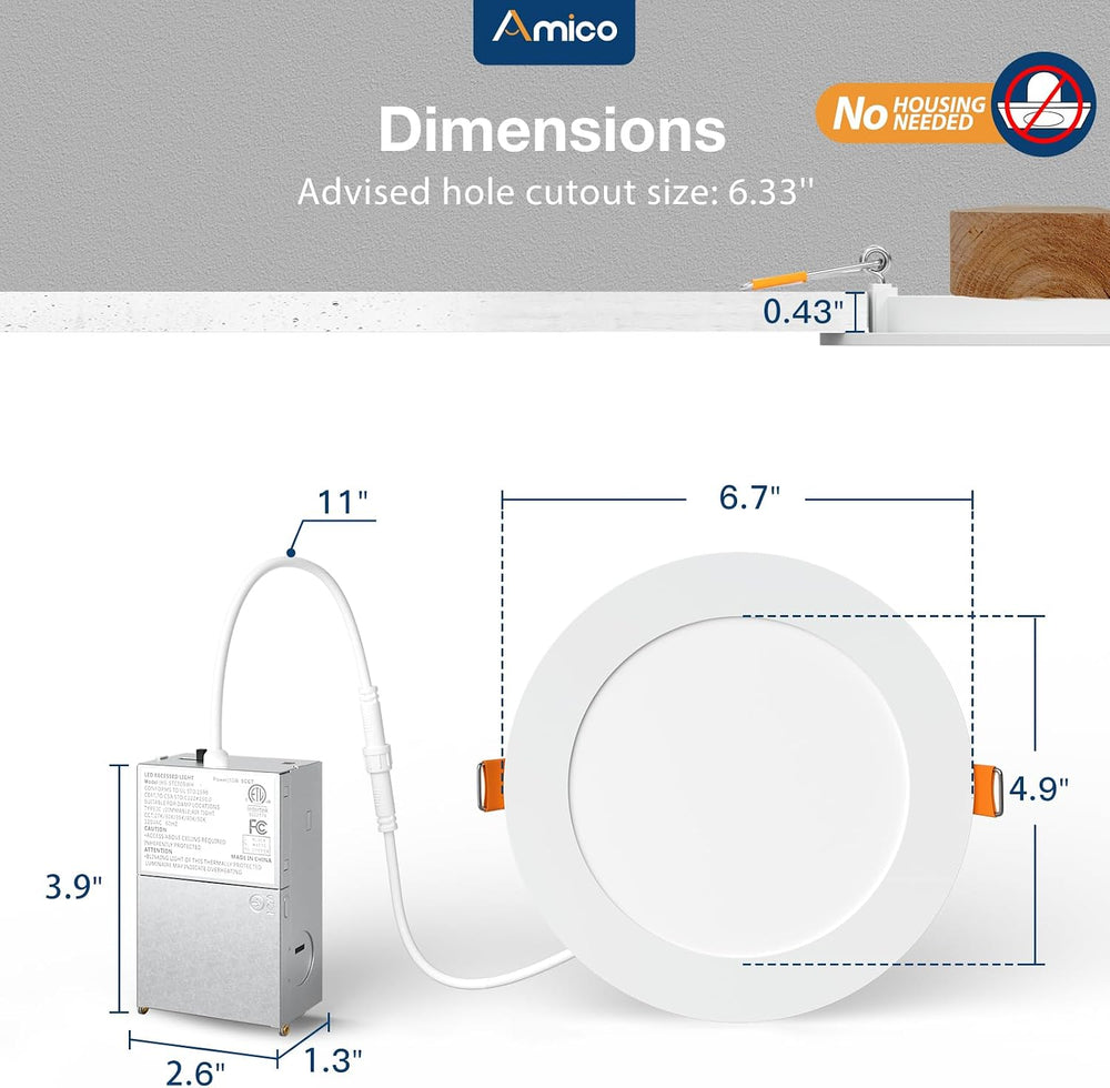 Amico 48 Pack 6 Inch 5CCT LED Ultra-Thin Recessed Ceiling Light, 1050LM