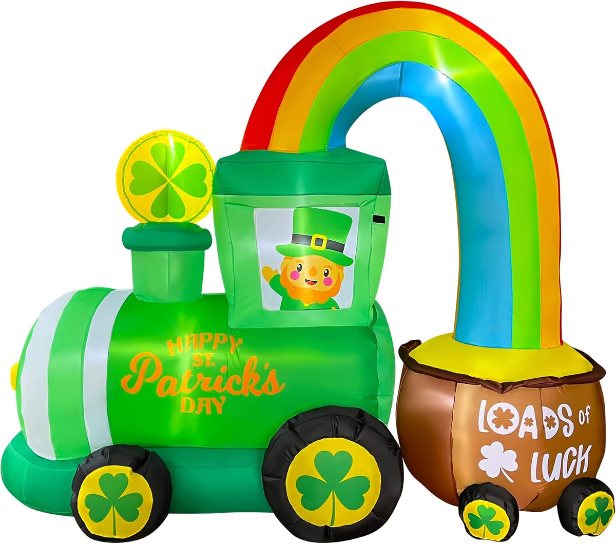 seasonblow 6ft inflatable st. patrick's day train with shown in use