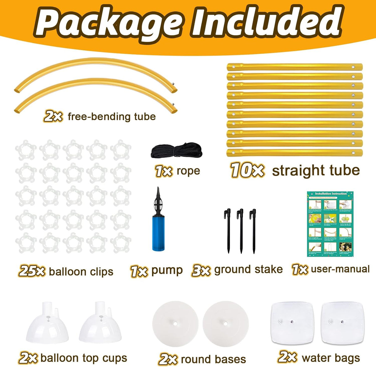 8.2FT & 6FT Balloon Arch Kit, Half Arch Balloon Stands for Floor, Gold