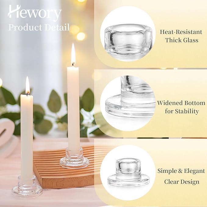 Hewory Glass Taper Candle Holders: 20 PCS Candlestick Holders Clear Short Tapered Candle Holder Set - Candle Stick Holder Decor for Table Centerpiece Wedding Party Advent Christmas Home Decorations