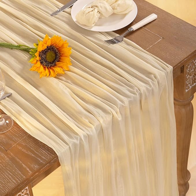 Beige Cheesecloth Table Runner 10 Pack Fall Table Runners 120 Inches Boho Gauze Cream Cheese Cloth Fall Table Decorations for Thanksgiving Wedding Bridal Baby Shower Garden Party Decor
