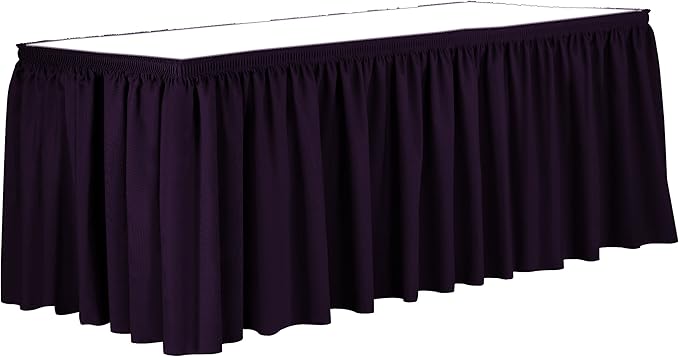 Ultimate Textile Pleat Polyester Fabric Table Skirt - Machine Washable Flame Resistant with Clips for Events, Weddings & Trade Shows, Cut & Sewn in Paterson, NJ - Aubergine, 7' Shirred Pleat