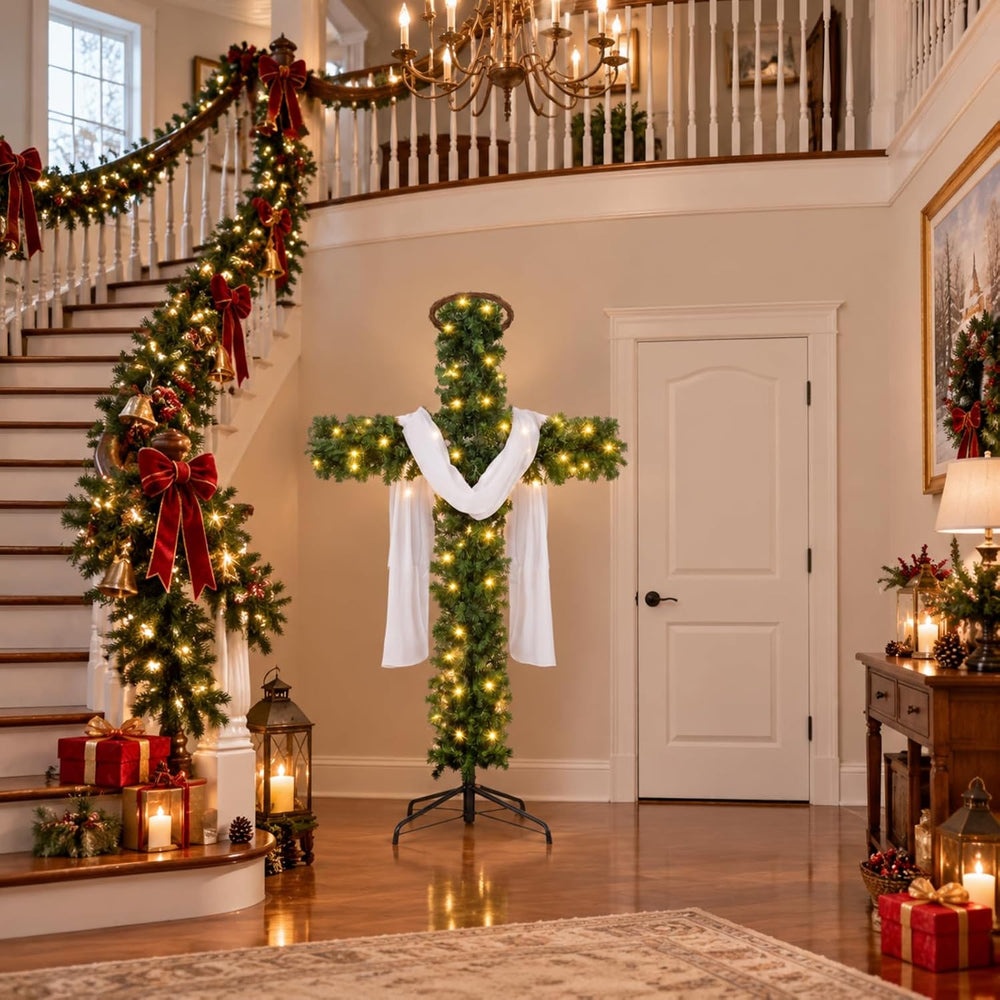 Leyndo 7.2 ft Cross Christmas Tree with Lights Prelit Artificial Xmas Tree