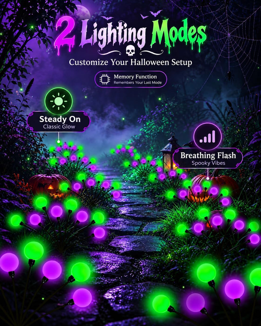 OZS 6Pack 48LED Solar Firefly Halloween Lights Outdoor for Party Decor