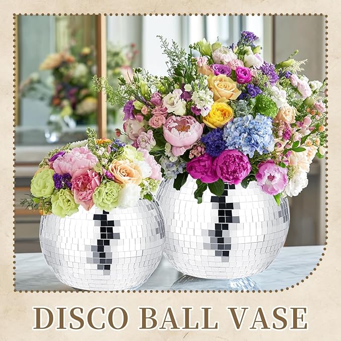 4 Pcs Disco Ball Vases,Plastic Disco Ball Centerpieces 6" X 6.7" Disco Ball Decor Silver Mirror Disco Ball Planter Can Be Used for Wedding Centerpieces,Birthday,Office