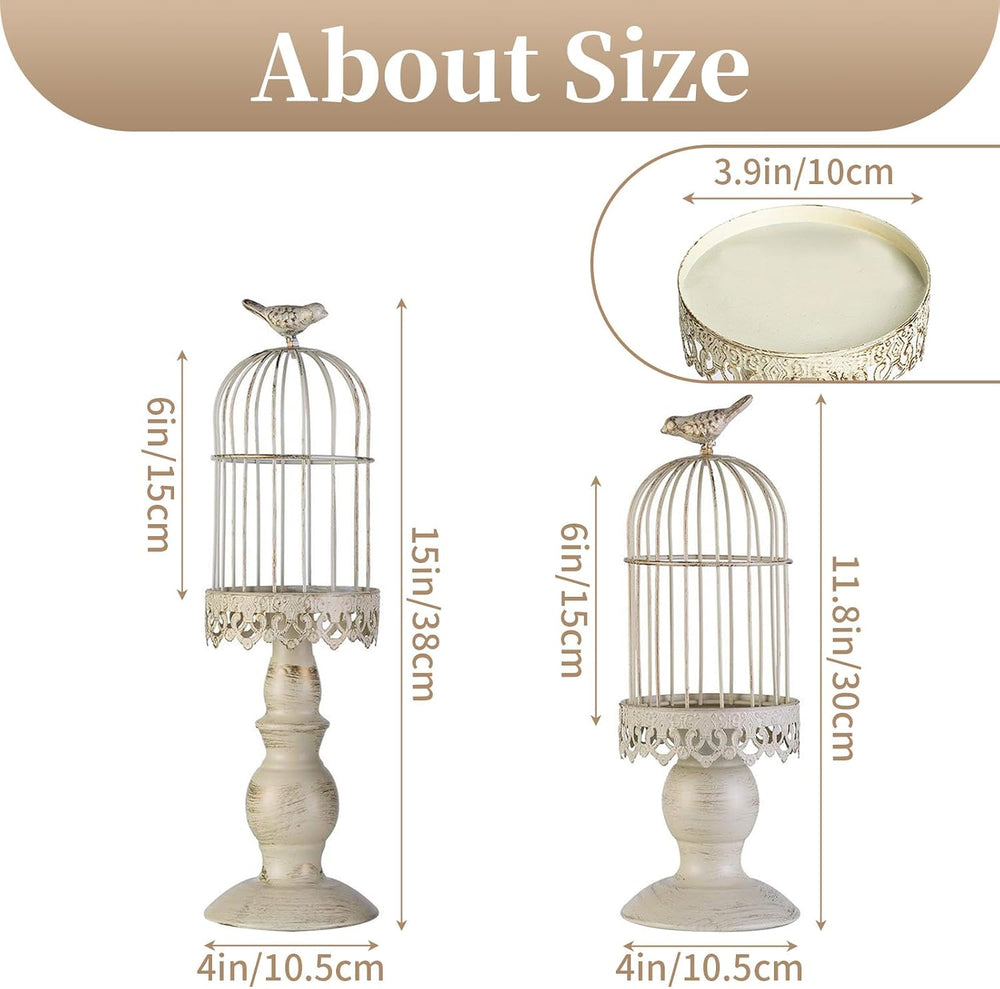 Sziqiqi Birdcage Candle Holders Decorative Set of 2，Distressed Ivory