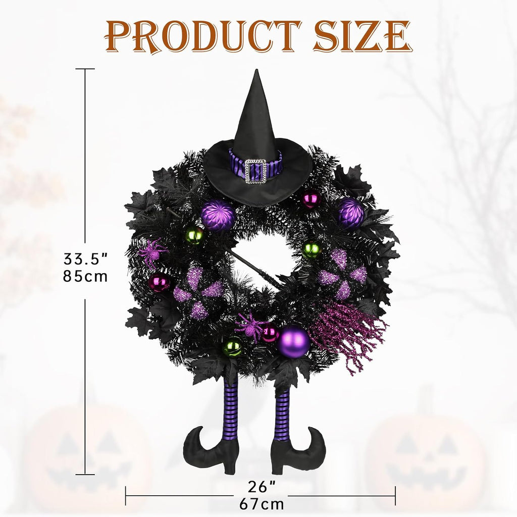 halloween wreath for front door 26" tinsel black, close-up detail