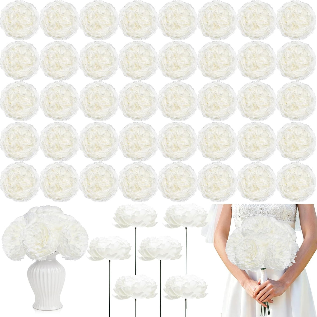 56 Pcs Peonies Artificial Flowers Bulk, 4.7’’ Fake Peonies - White