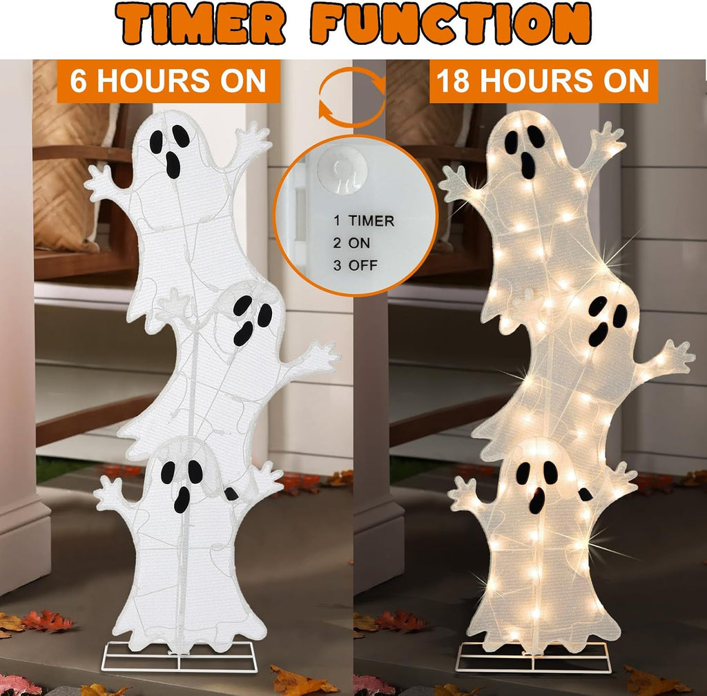 halloween lighted 3 stacked ghosts, 42’’ h pre-lit, package contents