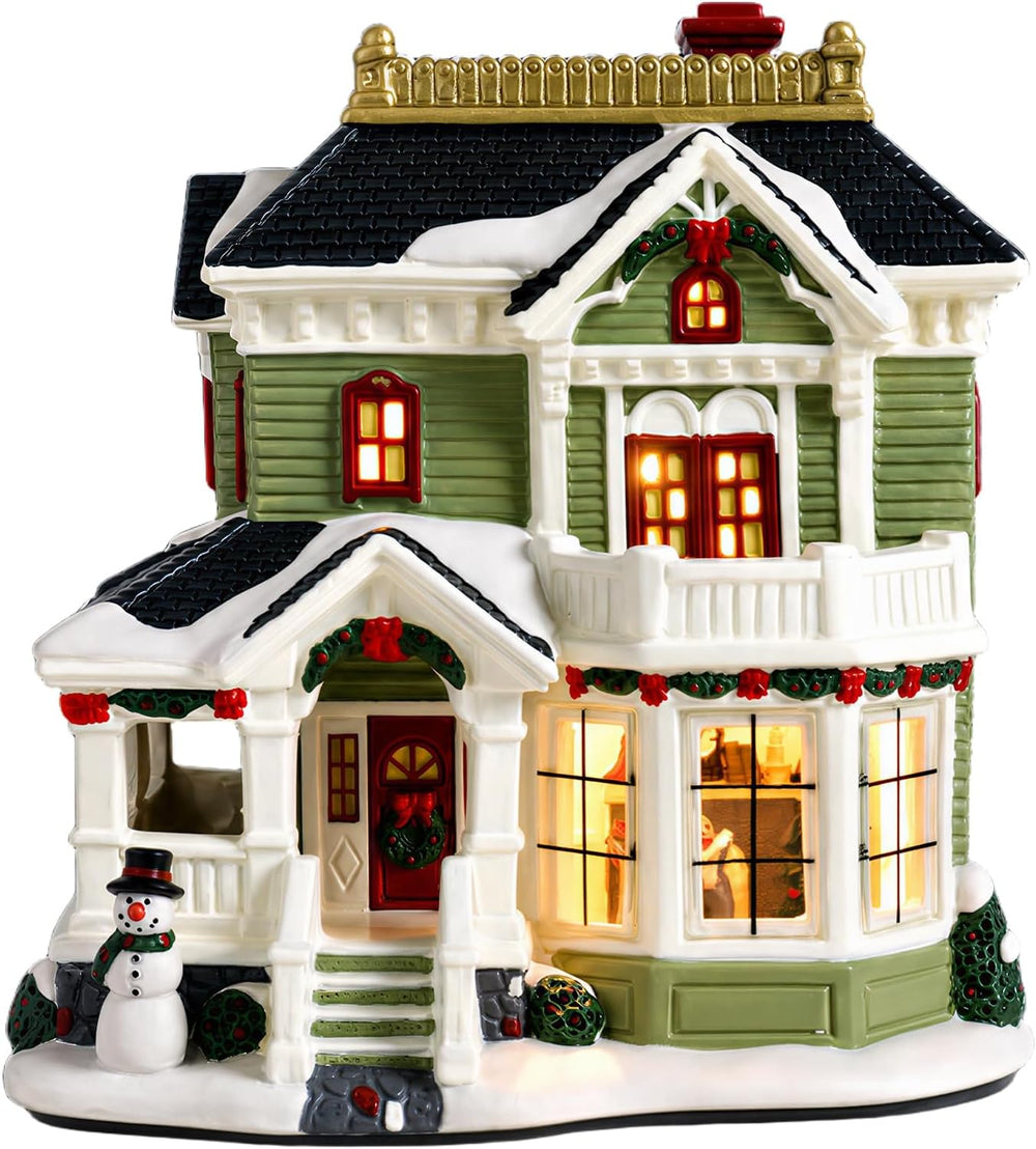 Christmas Village Houses, Lighted Ceramic Christmas Victorian Buildings