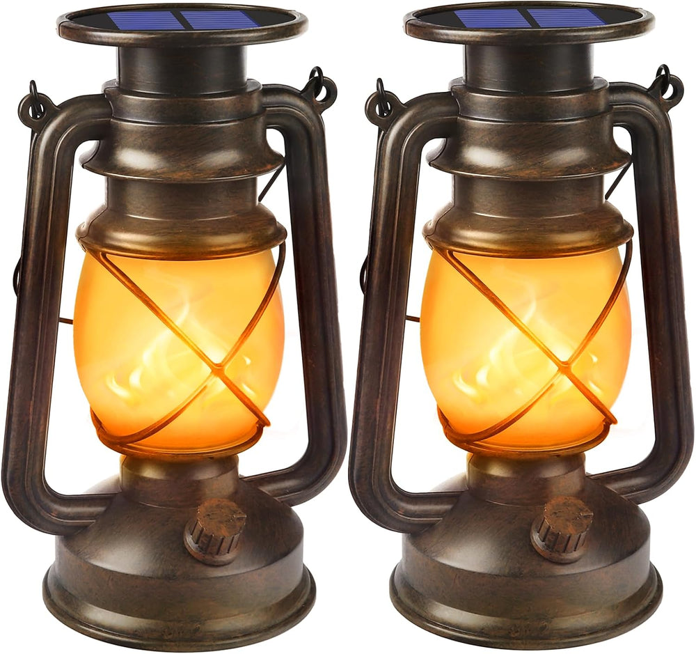 Solar Lanterns Outdoor Waterproof, 2 Pack Bronze Flickering Flame Lights
