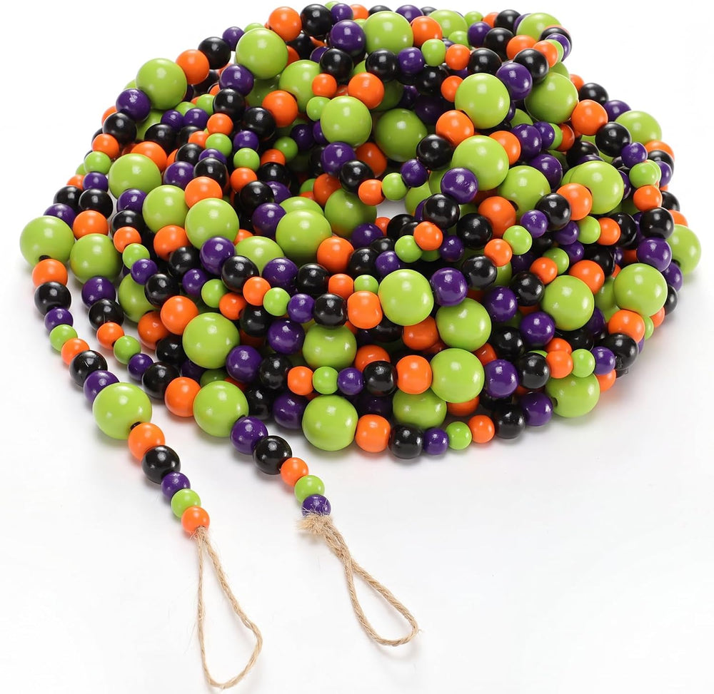 Giegxin 1 Pcs Halloween Wooden Bead Garland, Black, Orange, Green, Purple