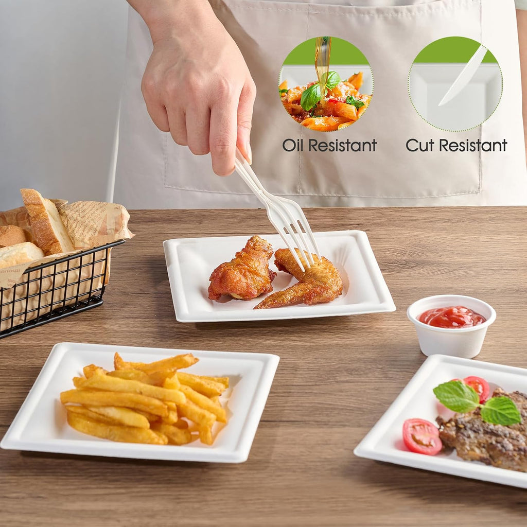 ecolipak 6 inch compostable square paper plates, 300, close-up detail