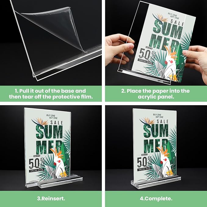Acrylic Sign Holder 4x6, 24 Pack Clear Table Menu Vertical Clear Table Double Sided Flyer Display, Plastic Flyer Display Stand,Paper photo Plastic Sign Frame Suitable for Restaurants Office Store Show