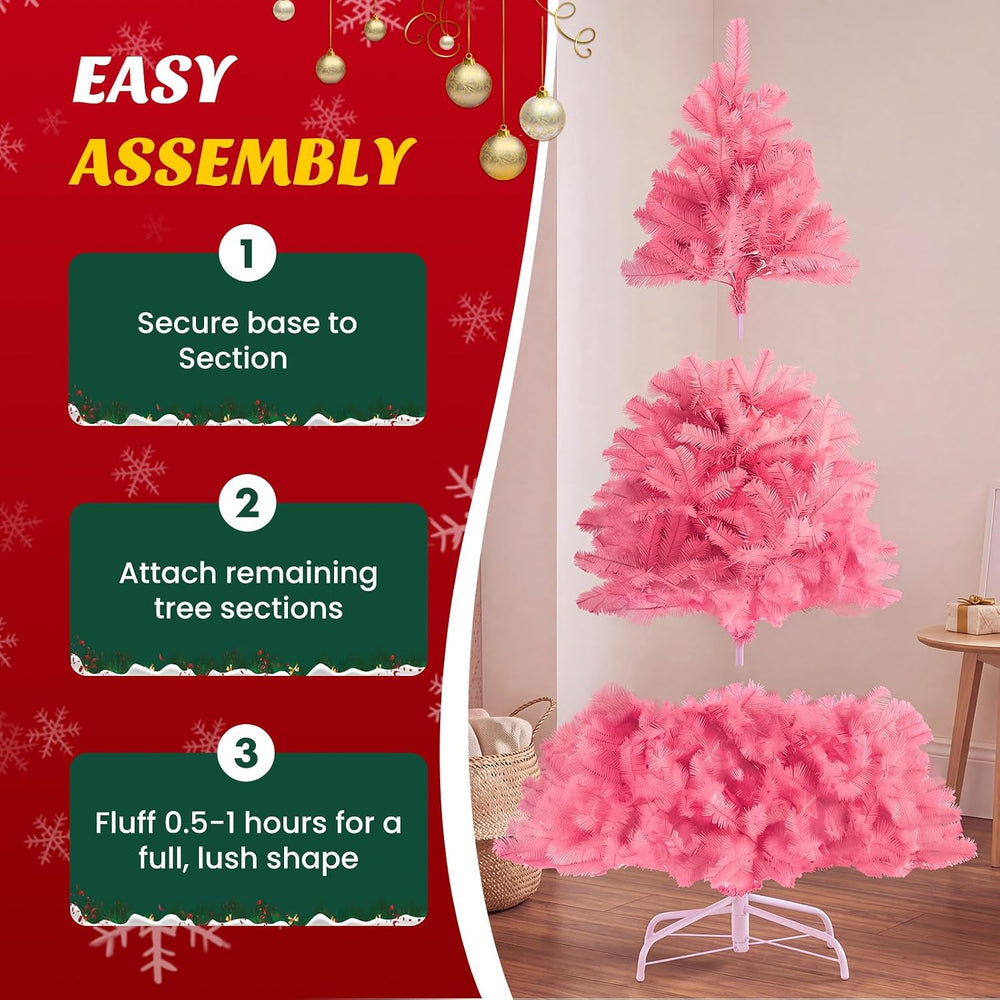 DUMOS 6 Ft Pre-lit Christmas Tree, Pink Artificial Xmas Tree