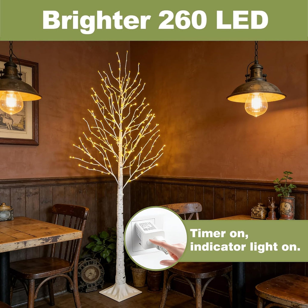 6ft lighted birch tree, 260 led plug-in fairy shown in use