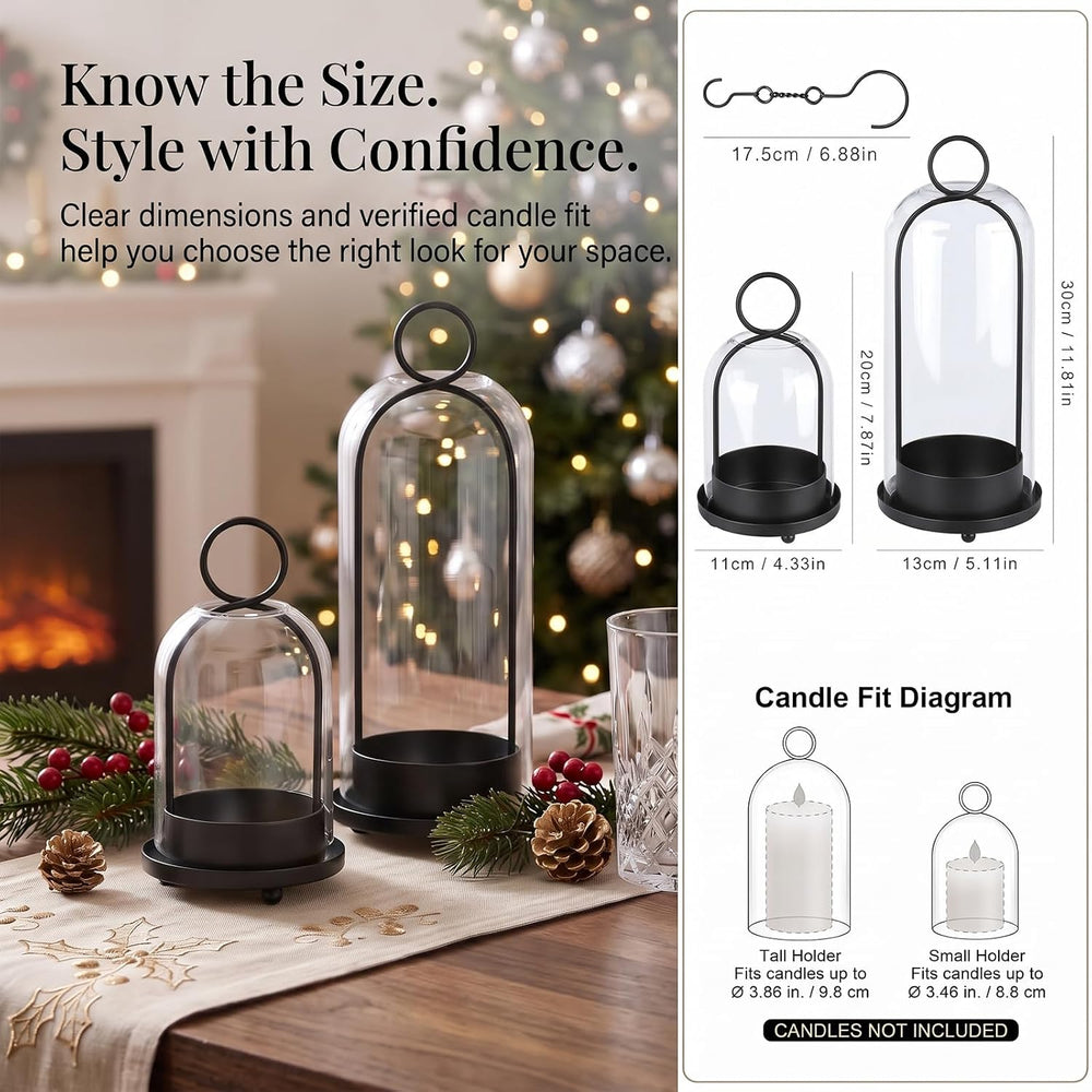 Fohil Hurricane Candle Holders Metal Set of 2 with Handmade Sturdy Glass Dome...