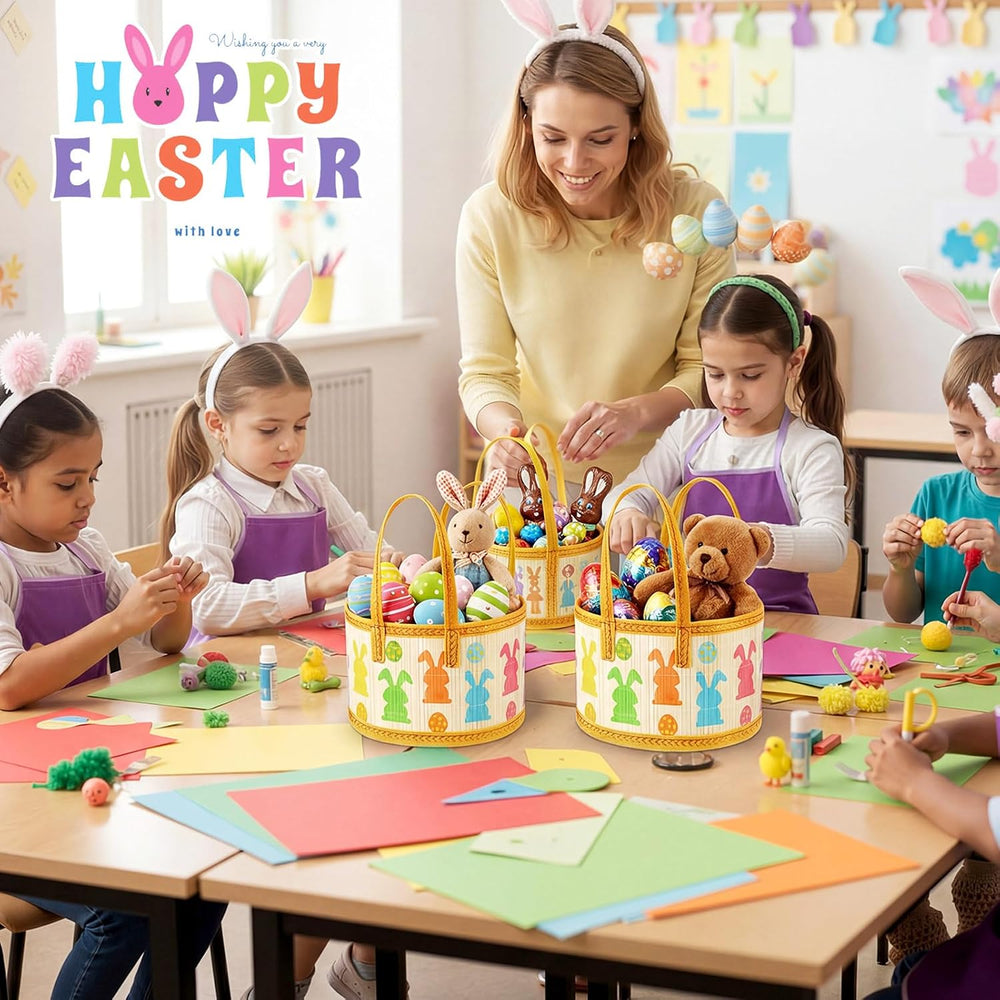 Reallnaive 4 Pcs Foldable Easter Baskets Large Bamboo Woven Gift Baskets
