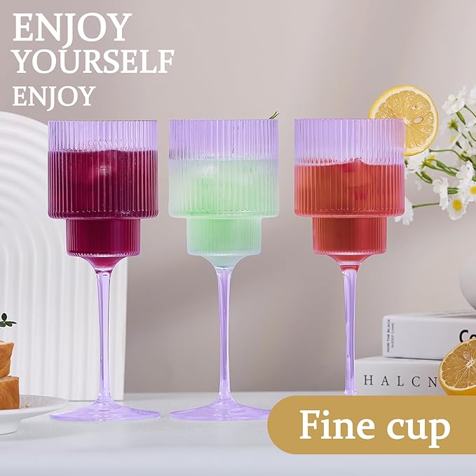 Plastic Goblets Wine Glasses - 12Oz Acrylic Wine Glasses Origami Unbreakable Clear Plastic Cocktail Glasses Recyclable Shatterproof Reusable Wine Cups for Parties & Weddings (Purple 1)