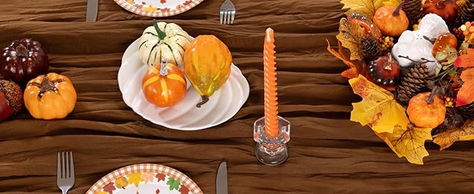Brown Cheesecloth Table Runner Tan 10 Pack Fall Table Runners Boho Gauze 120 Inches Marron Cheese Cloth Fall Table Decorations for Thanksgiving Wedding Bridal Baby Shower Tea Party Decor