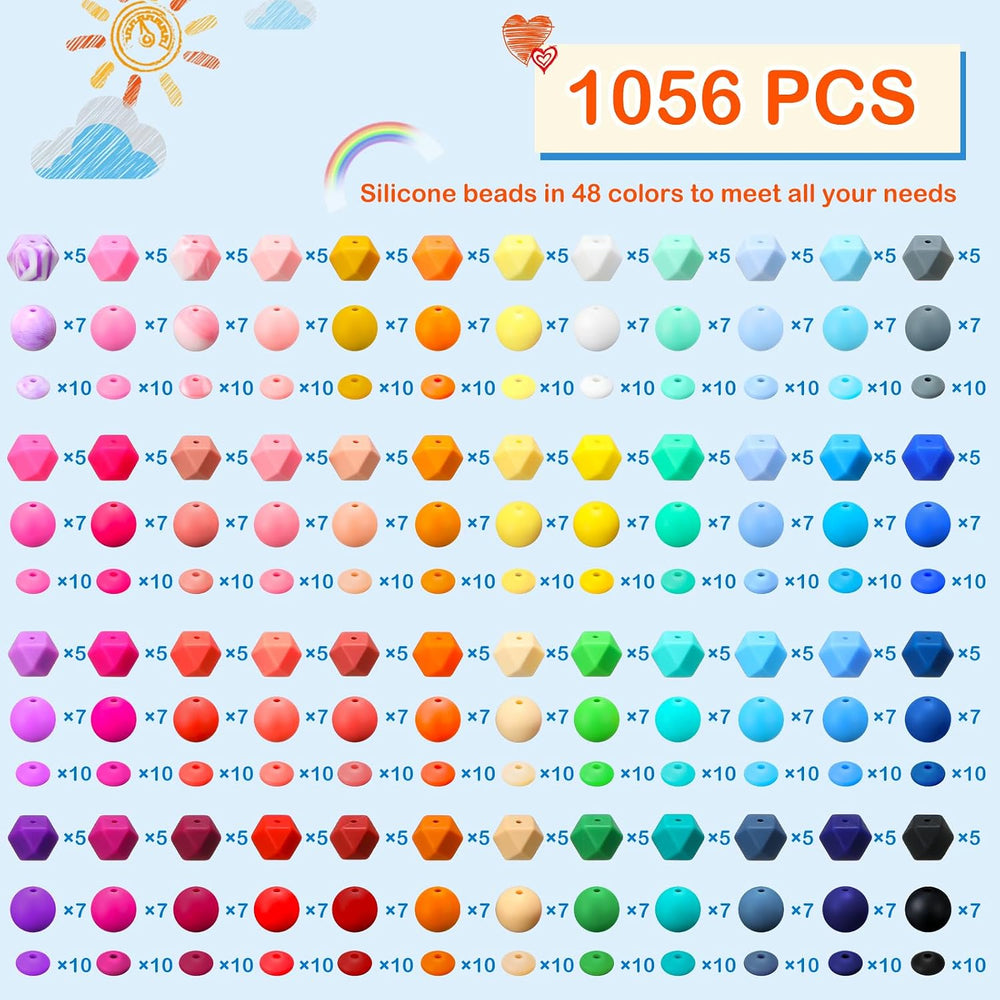 Hotop 1056 Pcs Silicone Beads for Keychain Making, 12/14 /15 mm 48 Colors