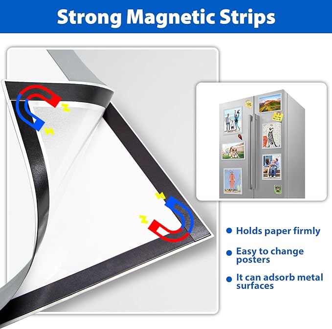 5Packs Magnetic Sign Holder, 11x17 Self Adhesive Display Frame With Strong Magnetic Frame and Clear PVC for Office, Store, Home, Door, Window, Refrige Paper Holder, Silver