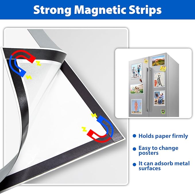 10Packs Magnetic Sign Holder, 11x17 Self Adhesive Display Frame with Strong Magnetic Frame and Clear PVC for Office Store Home Door Window Refrige Magnetic Paper Holder, Silver