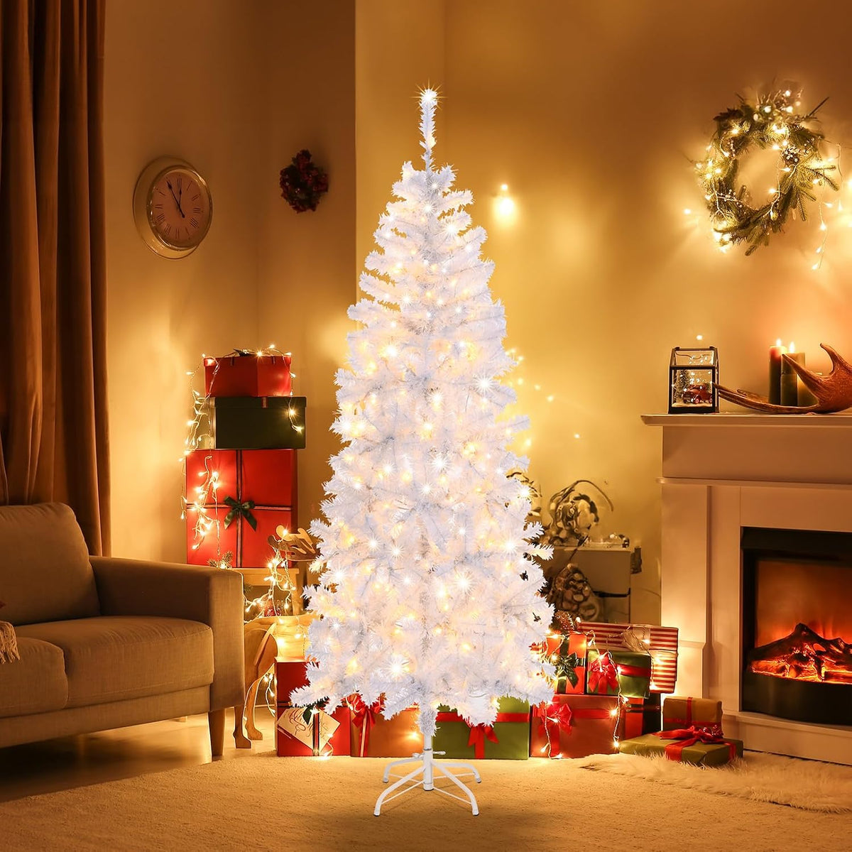 vingli 6 ft pre lit pencil white christmas, side view
