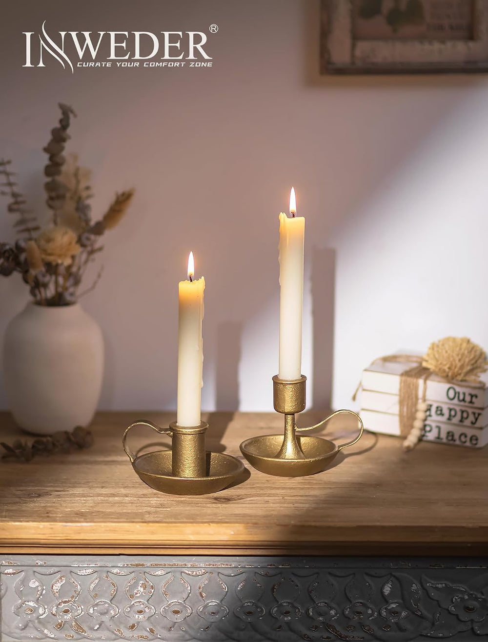 Vintage Brass Candlestick Holders: Cast Iron Taper Candle Holders