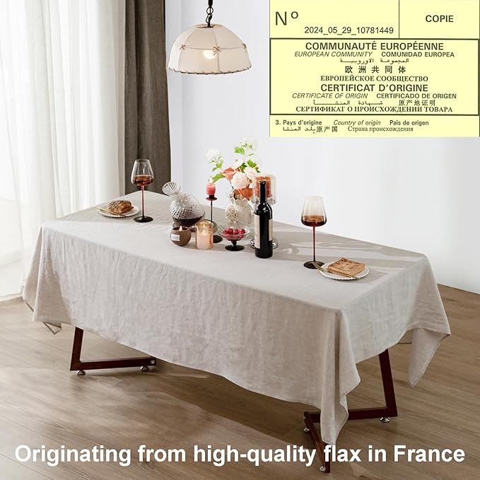 Talasily Linen Tablecloth 100% Pure Linen Table Cloth 60x132 Inches Rectangle Tablecloths Washable Cloths for Kitchen, Dining, Buffet Parties, Holidays, Picnic, Weddings and Restaurants-Natural Linen