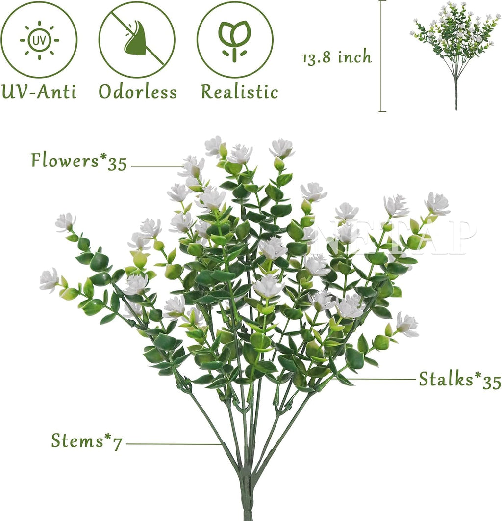 White Artificial Flowers Outdoor UV Resistant for Planters, 20 Bundles