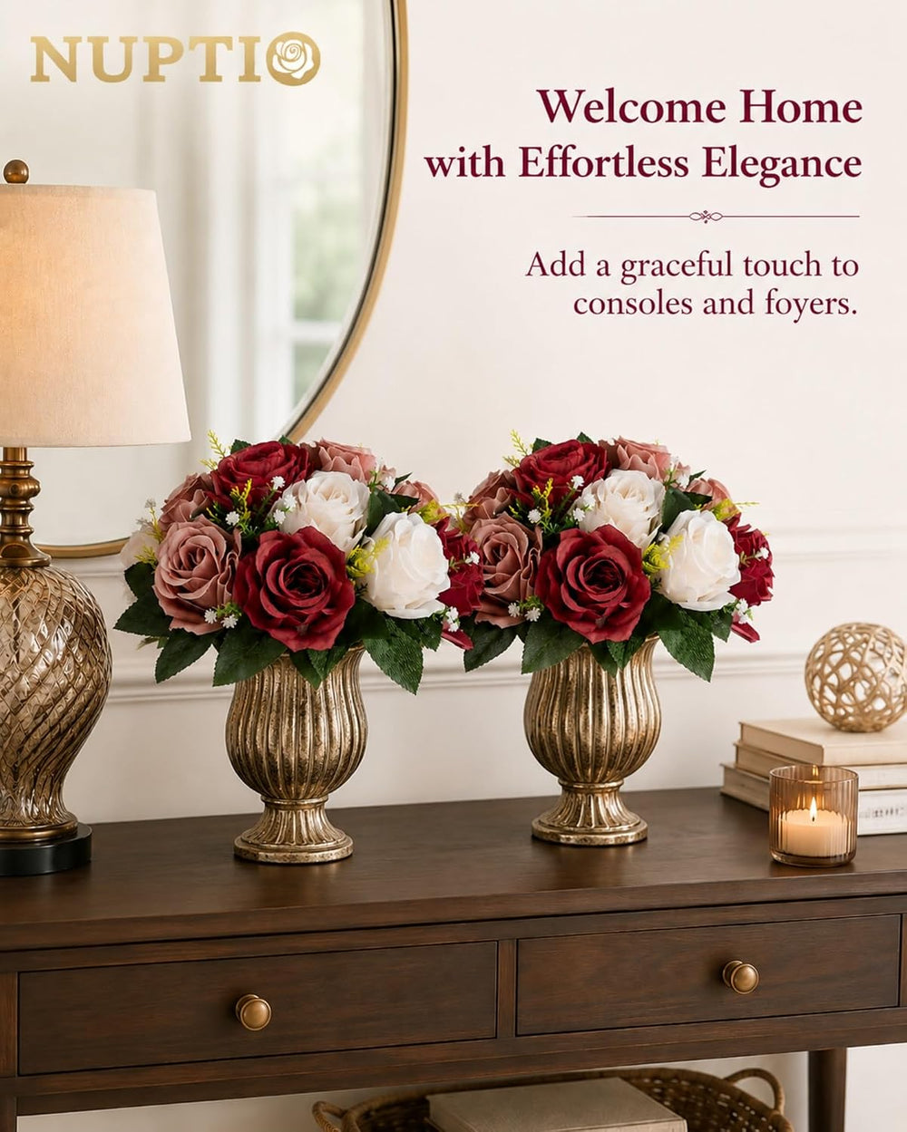 Nuptio Artificial Flower Centrepieces for Tables - 6 Pcs Burgundy & Dusty...