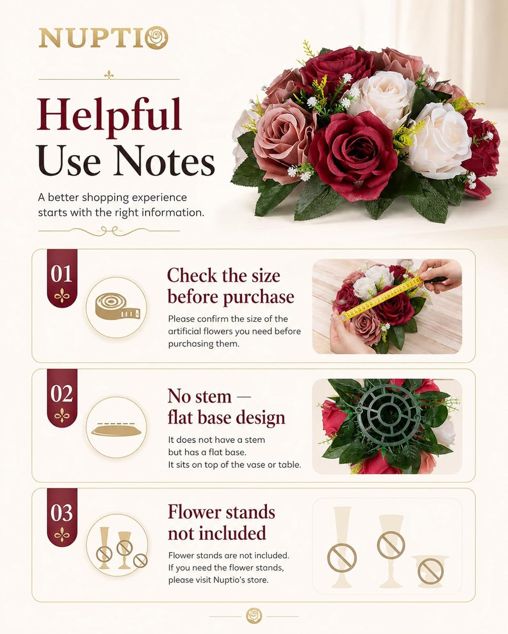 Nuptio Artificial Flower Centrepieces for Tables - 6 Pcs Burgundy & Dusty...