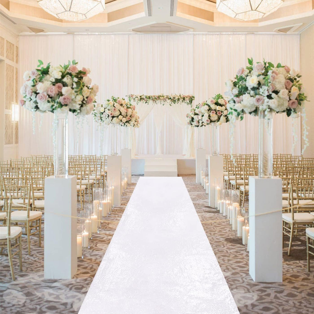 Wedding Aisle Runner 4x15ft Sequin Aisle Runner White Shimmer Carpet Runners ...