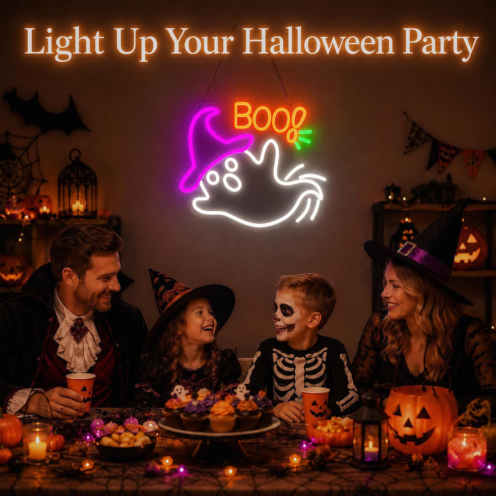 Halloween Neon Sign for Wall Decor, Flashing Halloween Led Sign, Ghost Neon S...