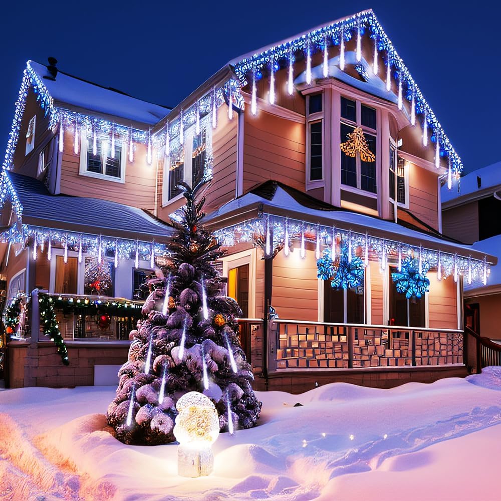 large meteor shower lights for christmas decorations outdoor shown in use