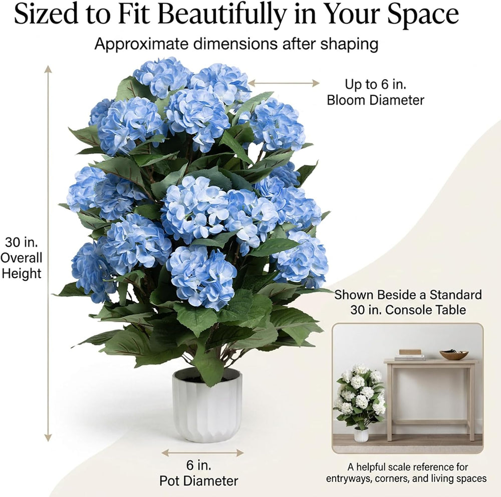 Hydrangea Artificial Flowers, 2 Pack 30in Blue Potted Plants, UV Resistant