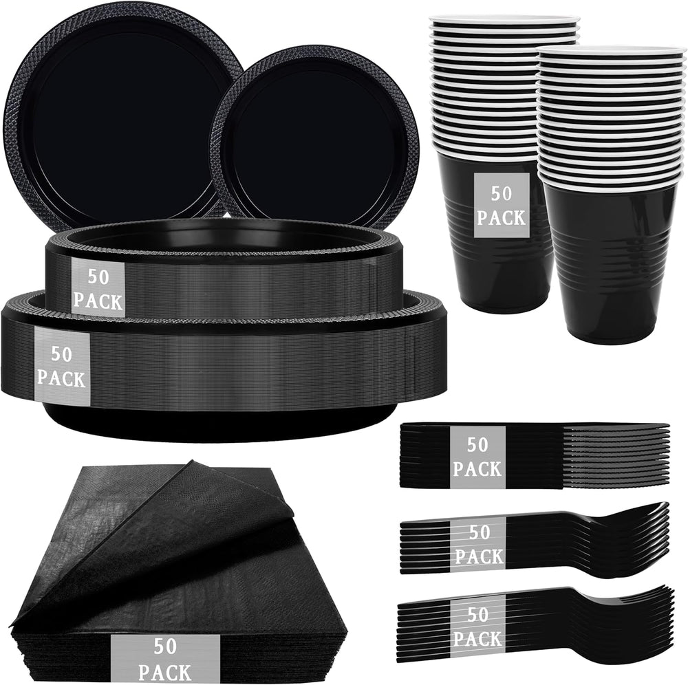 MirthMood 350PCS Black Disposable Plates,black plates disposable for Party