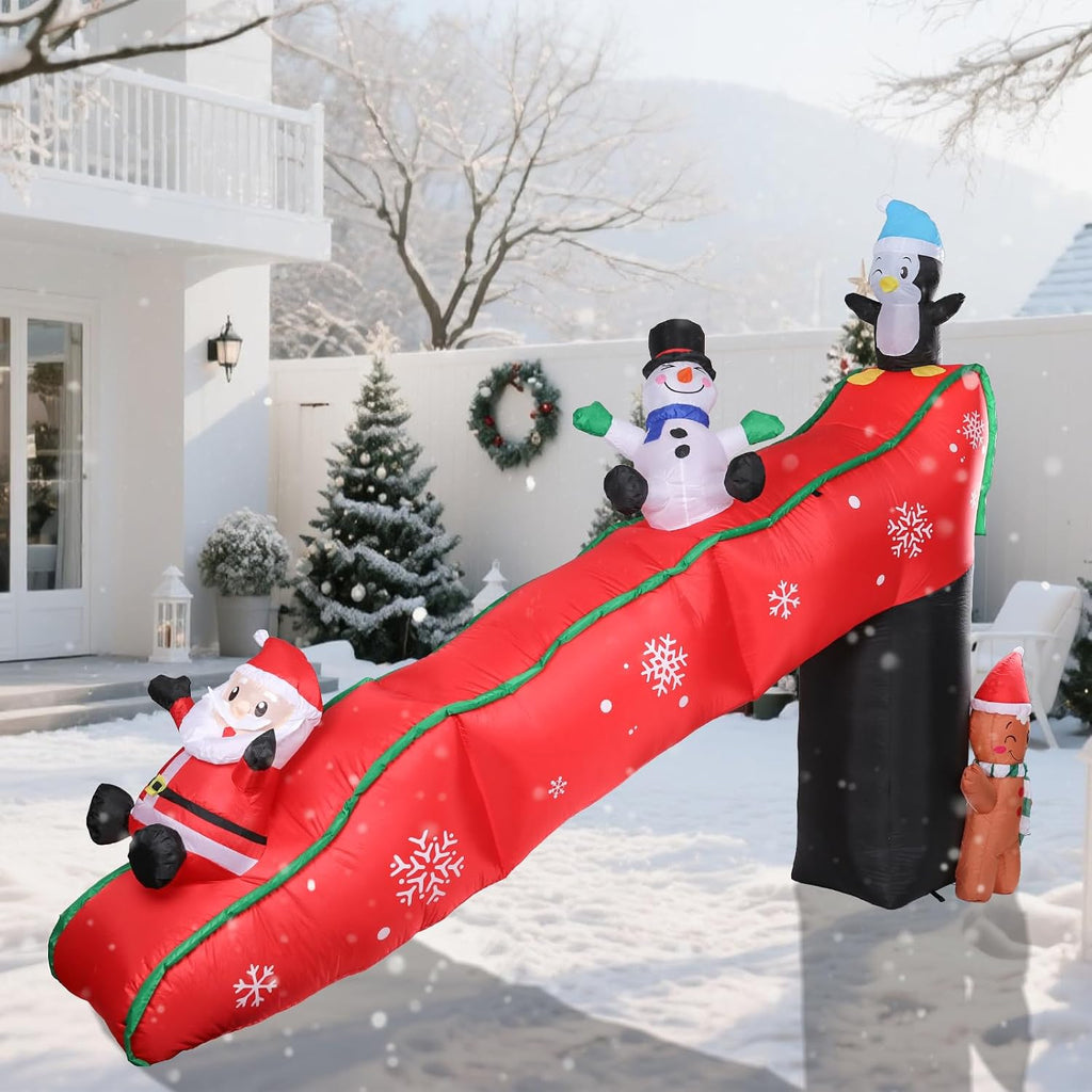 WONDER GARDEN 10 FT Christmas Outdoor Inflatable Slide with Penguin Decor