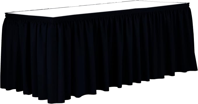 Ultimate Textile Pleat Polyester Fabric Table Skirt - Machine Washable Flame Resistant with Clips for Events, Weddings & Trade Shows, Cut & Sewn in Paterson, NJ - Midnight, 7' Shirred Pleat