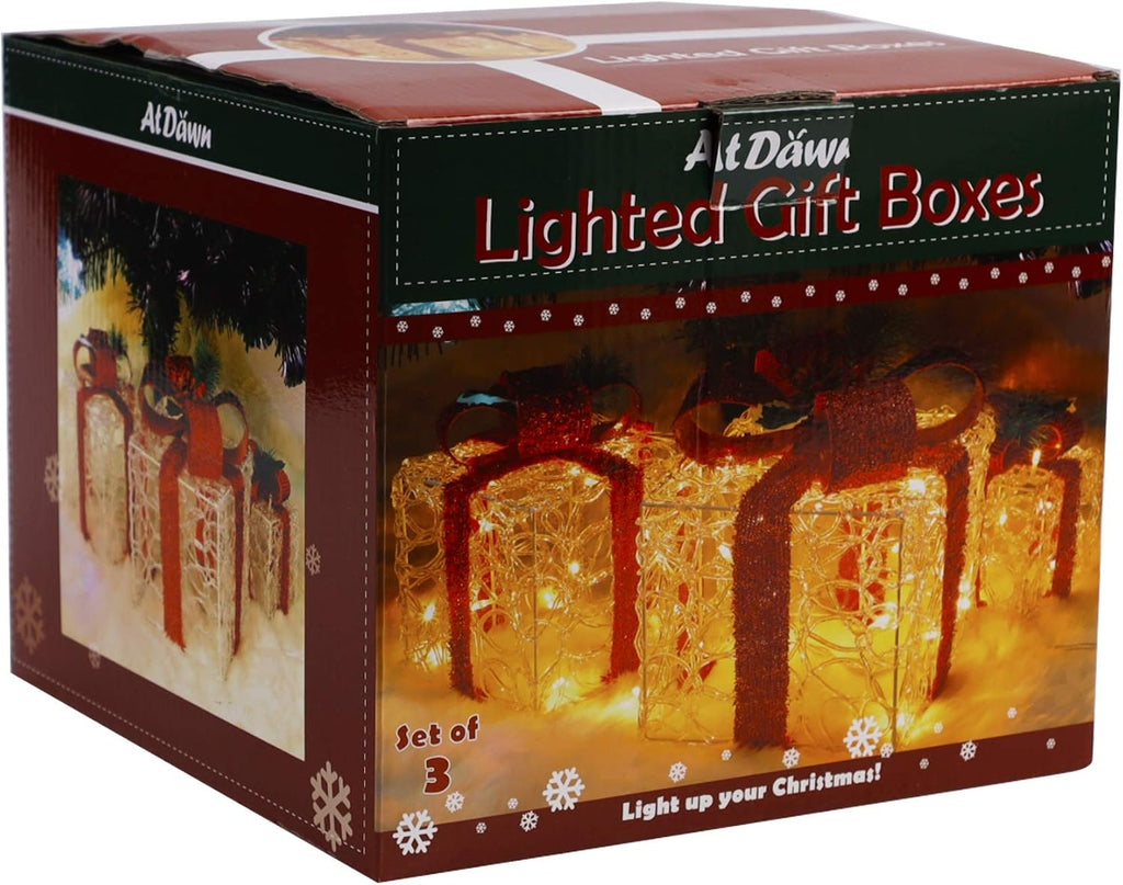 atdawn set of 3 lighted gift boxes christmas, front angle view