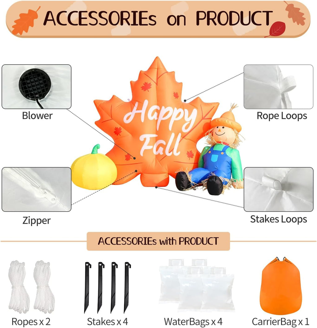 domkom 6 ft fall inflatable outdoor decoration, happy, package contents