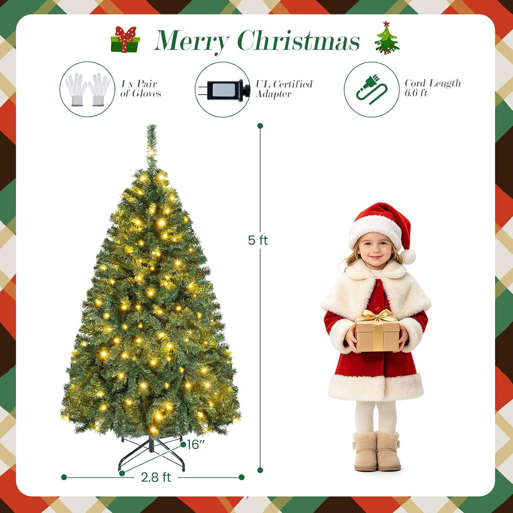 COSTWAY 5 FT Pre-lit Christmas Tree, Artificial Holiday Xmas Tree