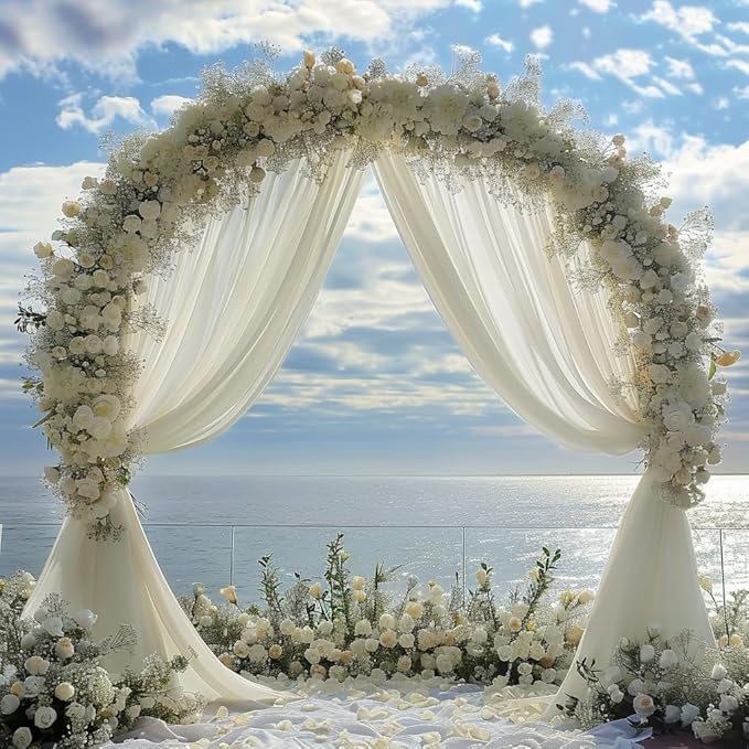 Wedding Arch Draping Fabric 4 Panels 28.7" x 20FT Ivory Sheer Chiffon Backdrop Drapes for Wedding Ceremony Birthday Party Bridal Shower Outdoor Decoration