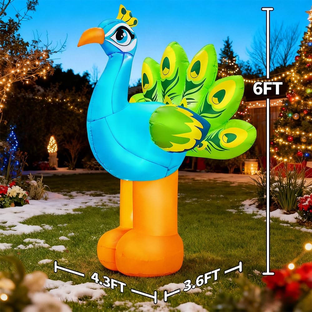 kooy 6ft easter inflatable peacock decoration, spring fairy, package contents