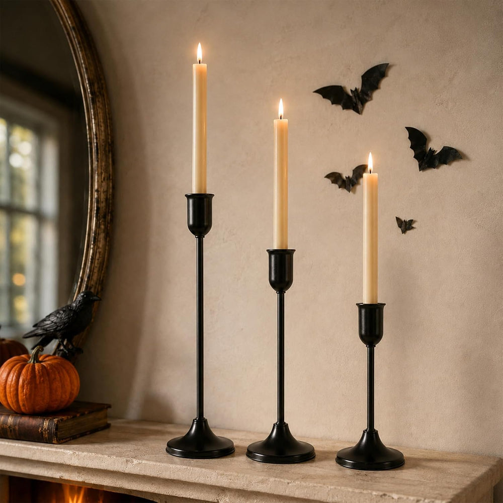 Metal Taper Candle Holders, Weighted Base Candlestick Stand Set(12, Black)